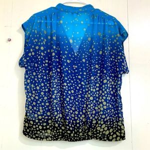CABI Cabi Casual Blue Polka Print V-Neckline Wrap Sheer Blouse Top Size Small